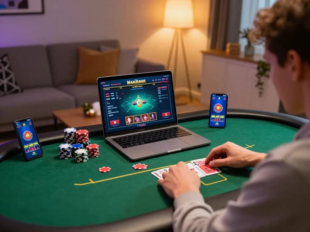 Engaged player at 789bet online poker with strategic focus and warm atmosphere.