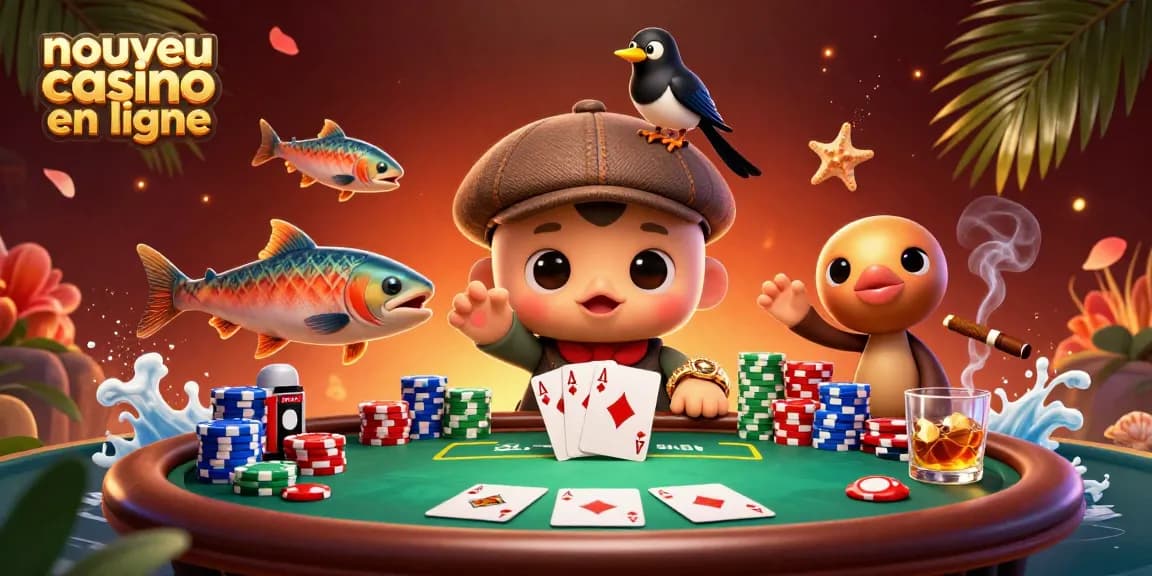 Illustration dynamique d'un nouveau casino en ligne avec Nessie, une pie dorée et des saumons tartan.