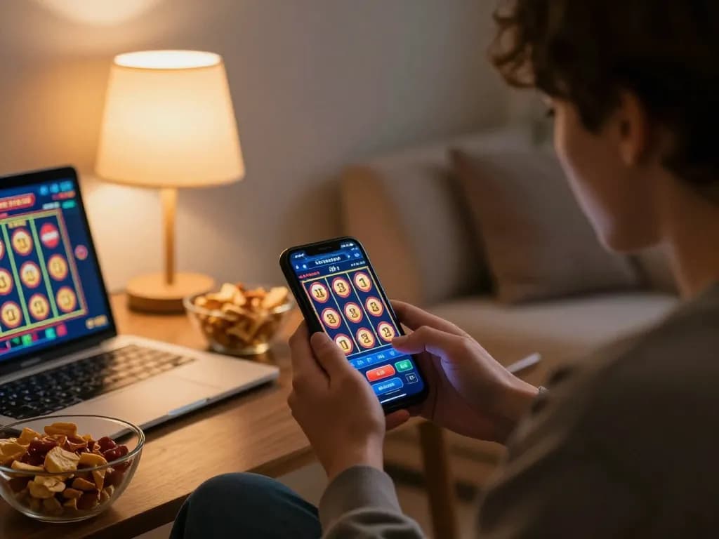 Engage with 68gamebaivn while playing slots on a smartphone in a cozy living room.