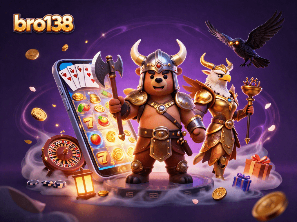 Join bro138's exciting slots adventure with vibrant characters and dynamic gaming elements!
