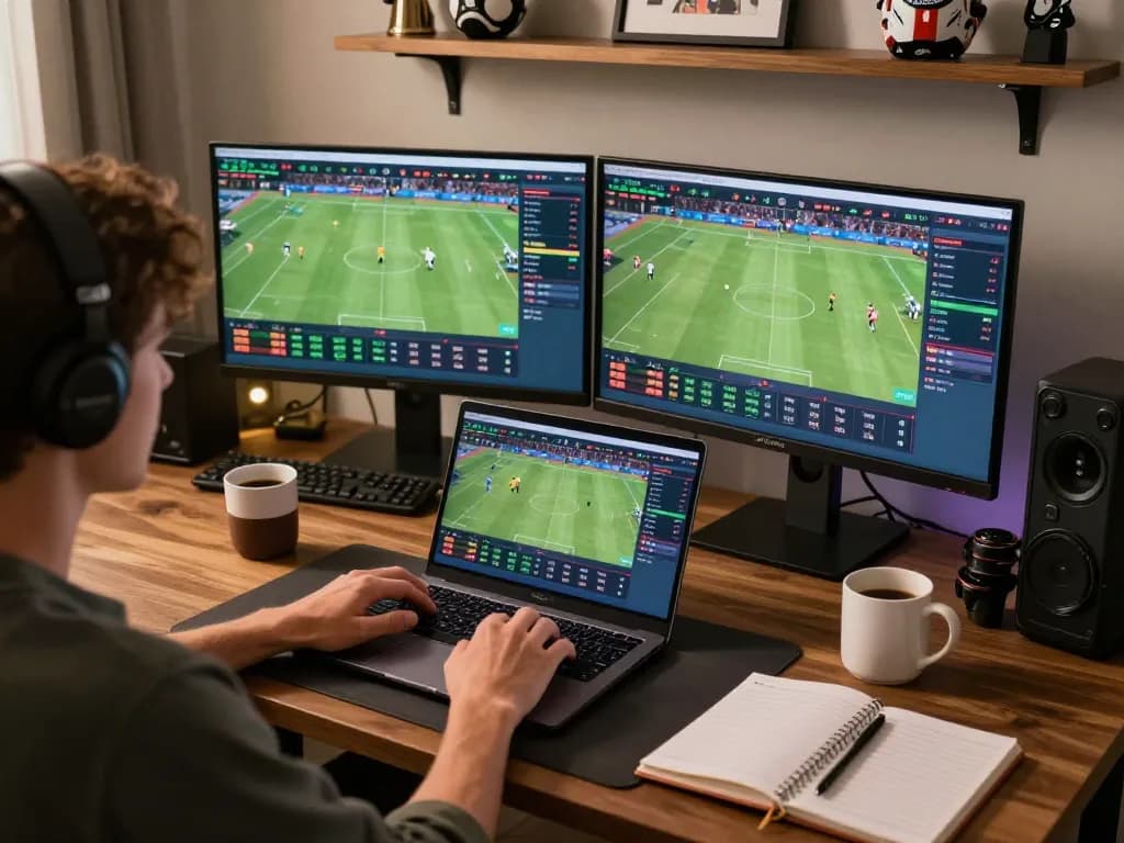 Engaged bettor analyzing odds on hidden wiki onion sports betting interface at home.