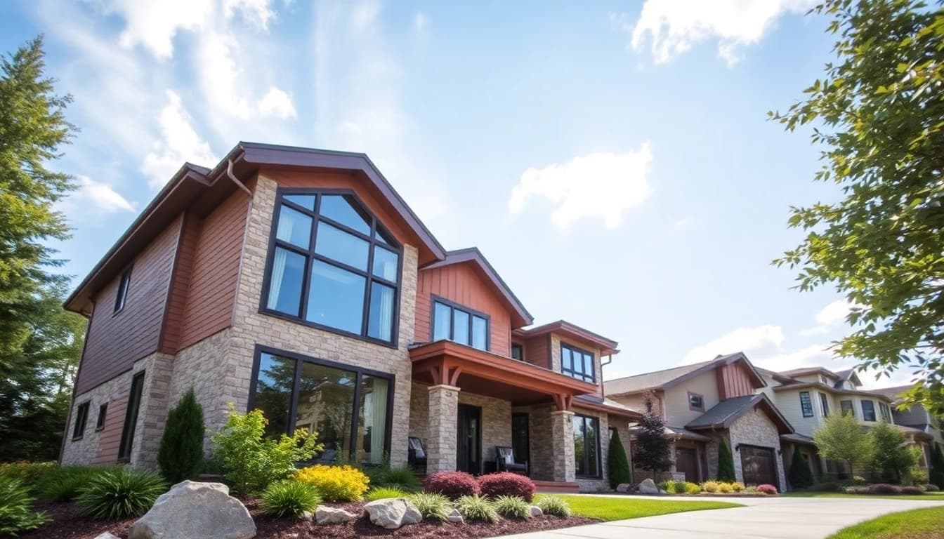Showcasing Residential architectural services Boston with a beautifully designed modern home in a vibrant setting.