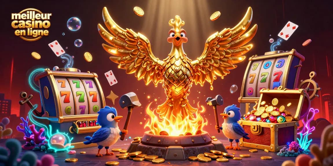 Admirez ce phoenix en or des meilleures machines à sous dans le meilleur casino en ligne.
