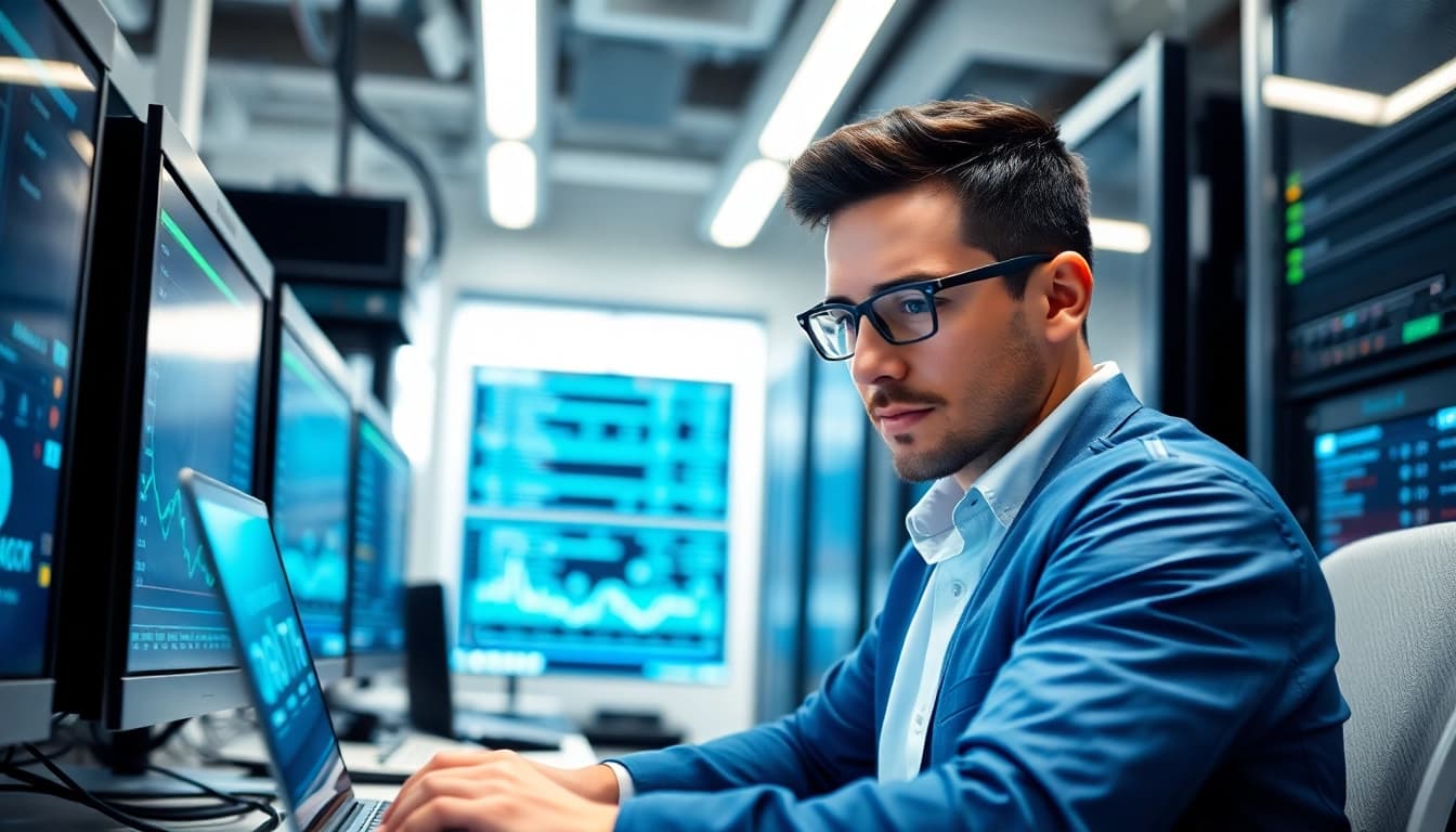 Explore managed it services near me with a professional technician in a modern office setting.
