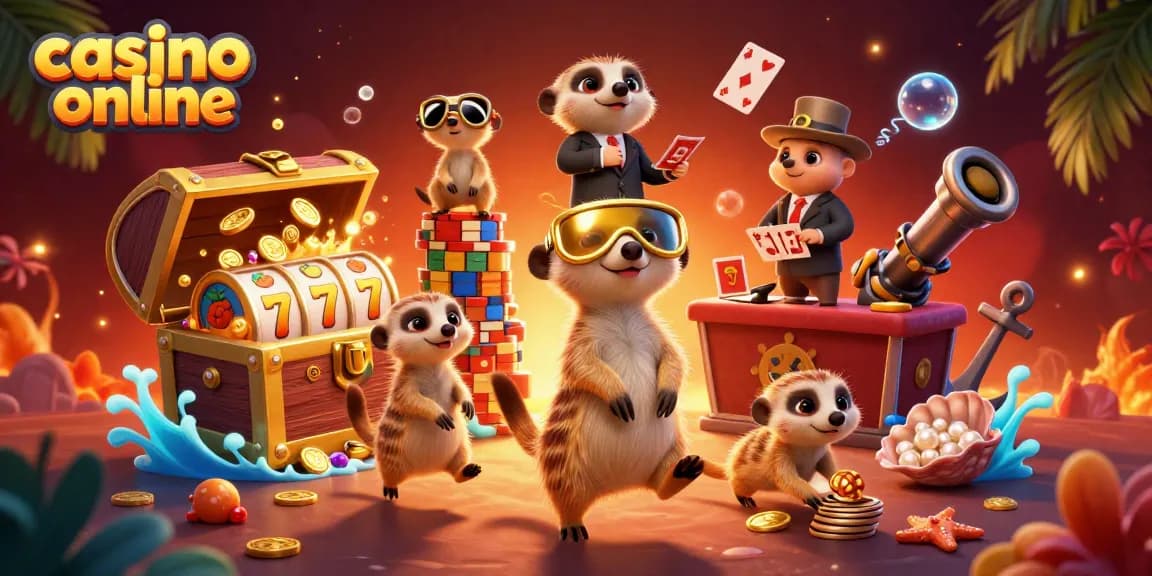 Experience the excitement at casino online with meerkats running a vibrant gaming scene filled with treasure.