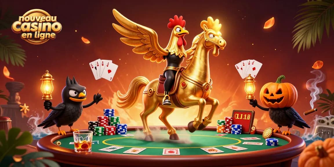 Découvrez un nouveau casino en ligne vibrant, avec un coq doré et ses compagnons fantomatiques dans un décor incroyable.