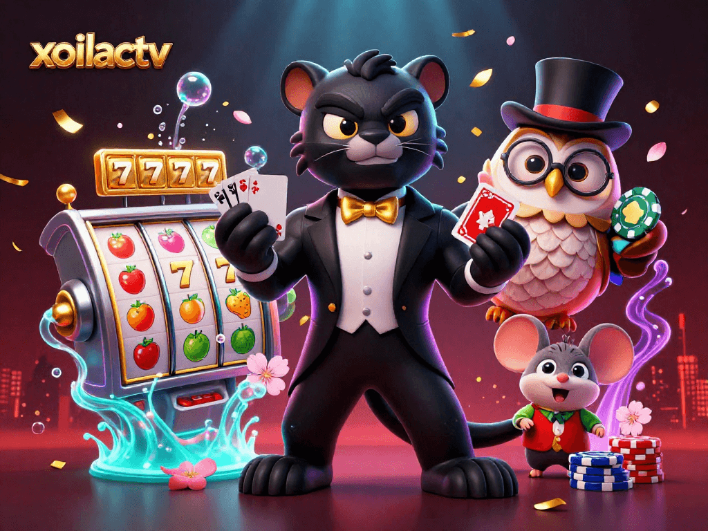 Experience the thrilling world of xoilactv with the stylish black panther dealing cards and lucky charms around.