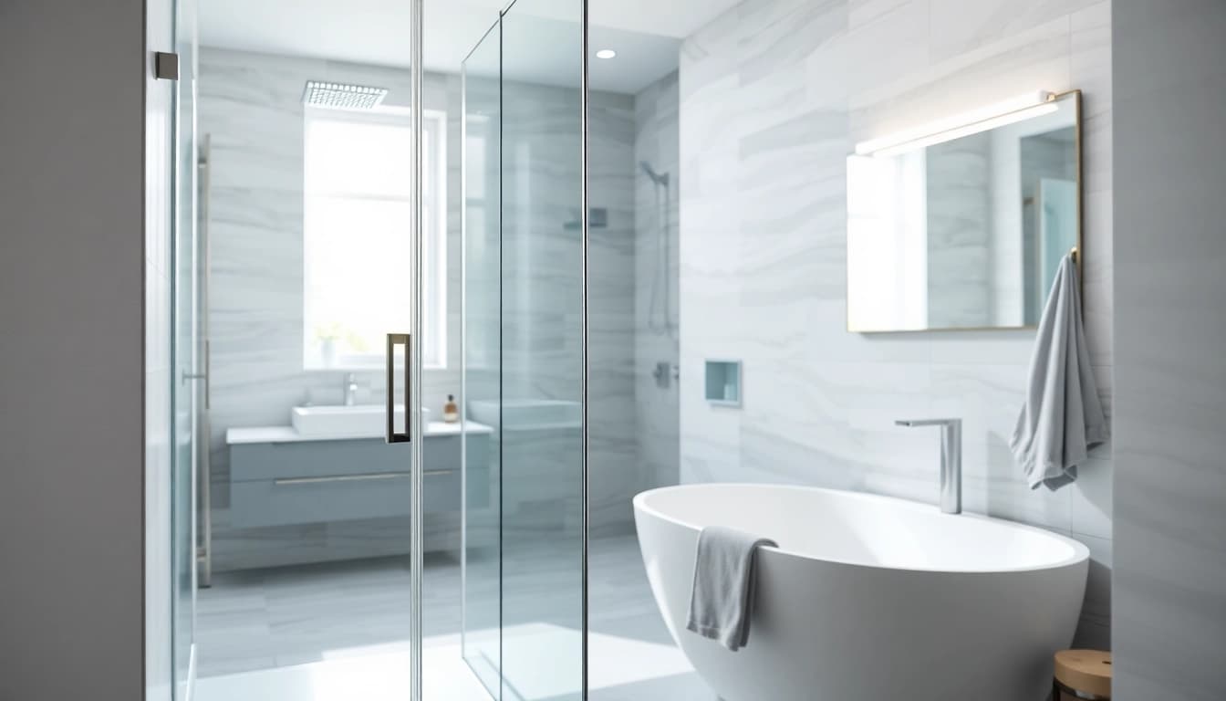 Besonderes Badezimmerdesign mit Duschwänden von sonni sanitär GmbH in einem modernen Zuhause.