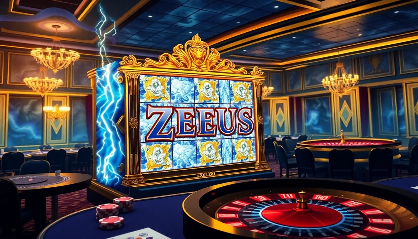 Pemain yang menikmati mesin slot Zeus di lingkungan kasino mewah.