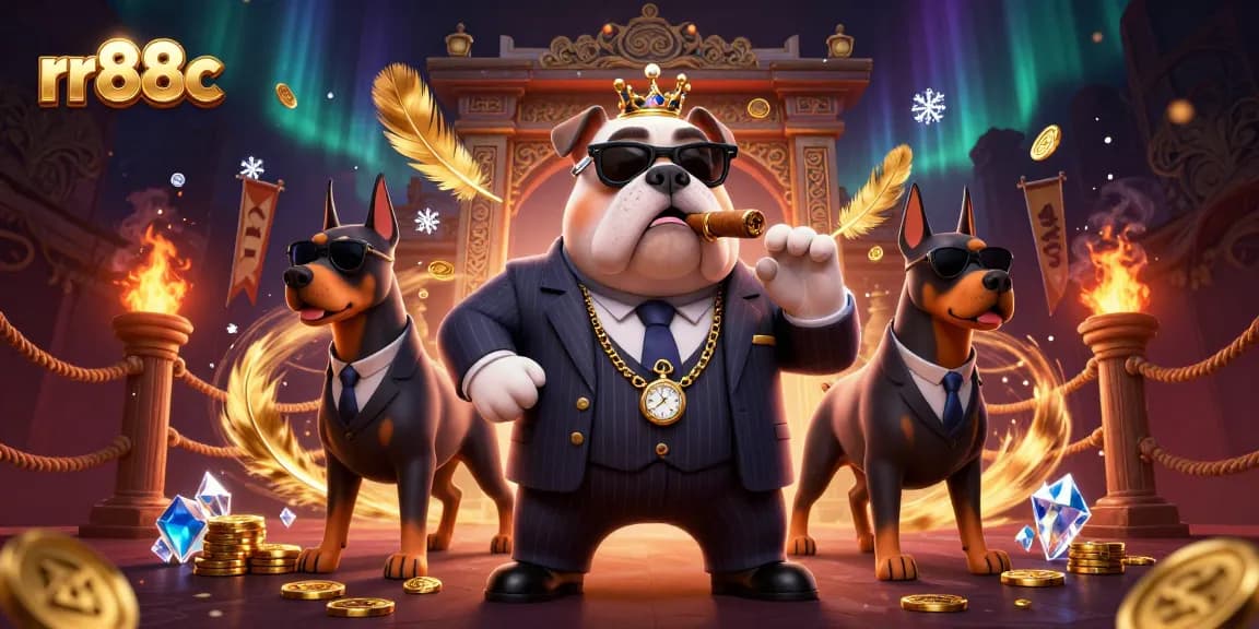 Experience rr88c's thrilling casino atmosphere with a mafia bulldog boss and his bodyguards in action.