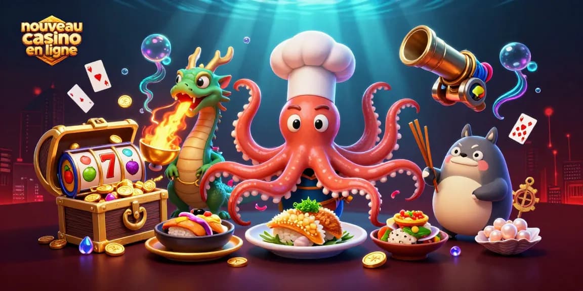 Profitez de l'expérience du nouveau casino en ligne avec une illustration dynamique de magie de jeu sous-marine.