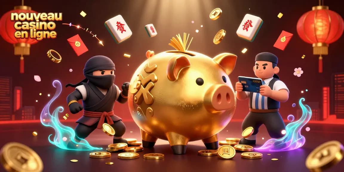 Découvrez un nouveau casino en ligne avec une illustration 3D captivante de jeux et de personnages dynamiques.
