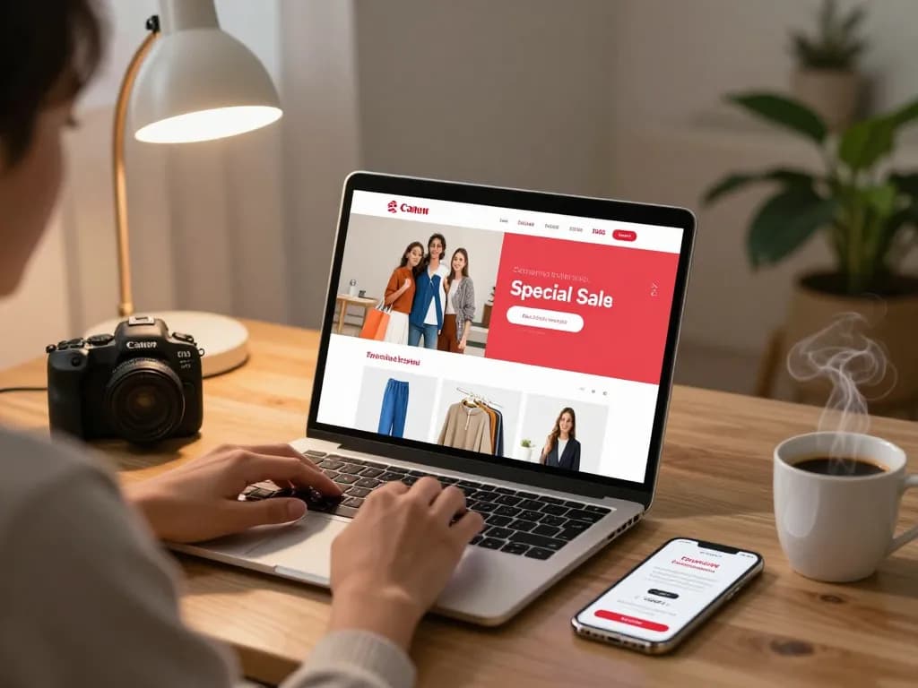 Engaging e-commerce shopping scene featuring hubet88 newsletter sign-up on a laptop in a cozy home atmosphere.
