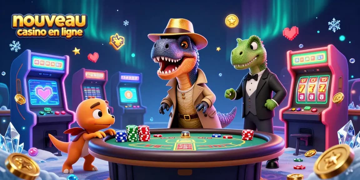 Découvrez le nouveau casino en ligne avec un velociraptor à une table de blackjack, créant une scène palpitante.