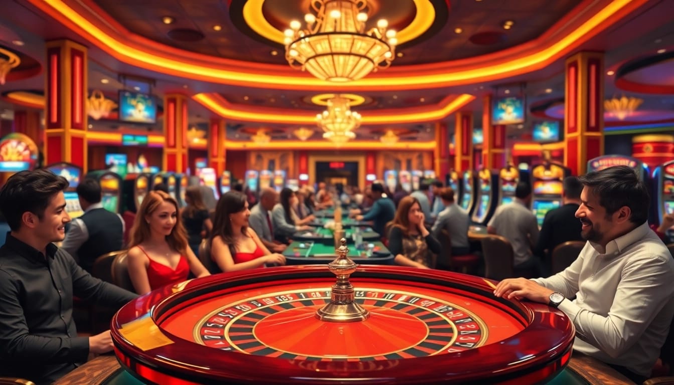 Experience the excitement of a lively Non gamstop casino with players at gaming tables.