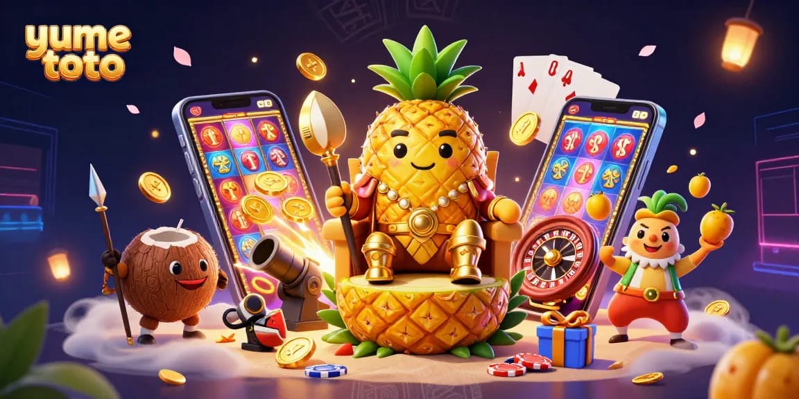 Menangkan yume toto dengan merayakan jackpot, ratusan koin emas dan slot game di latar belakang yang kaya