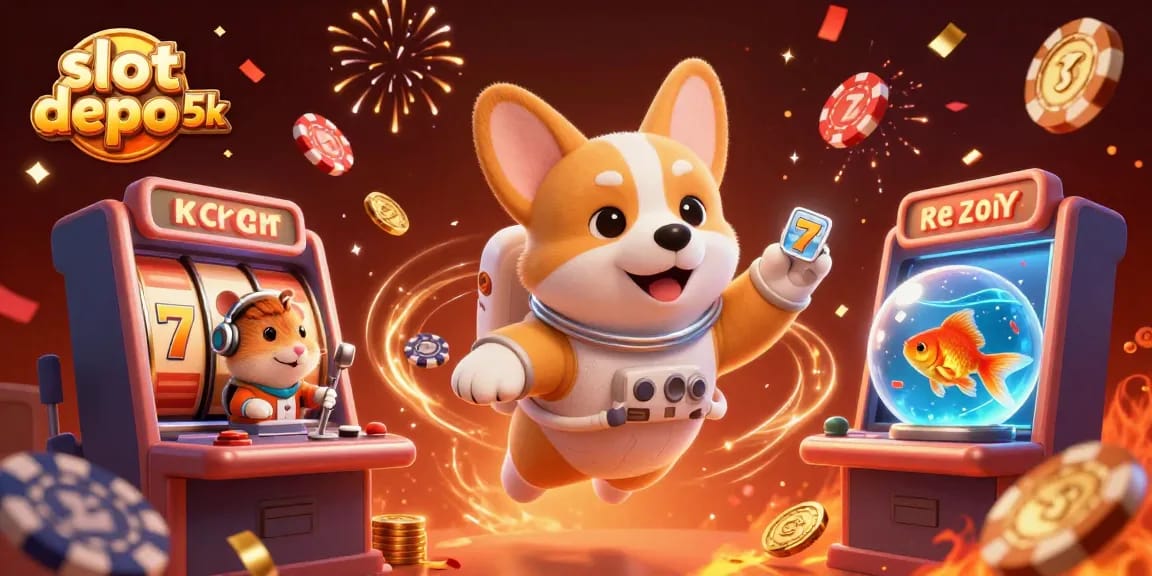Spin to win at slot depo 5k with a playful scene of a corgi astronaut in casino space!