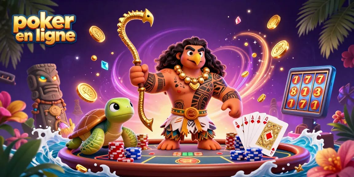 Jouez au poker en ligne avec une illustration dynamique de poker et des personnages attrayants.