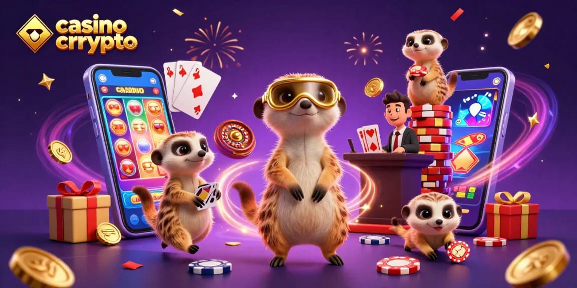 Giocando nei casinò con crypto, un gruppo di suricati anima un'operazione di gioco dinamica e festosa.
