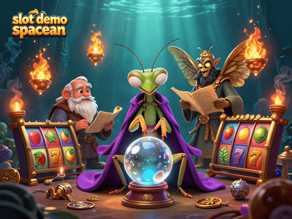 Engage with the slot demo spaceman as a praying mantis fortune teller reveals crystal ball secrets amidst vibrant spinning reels.