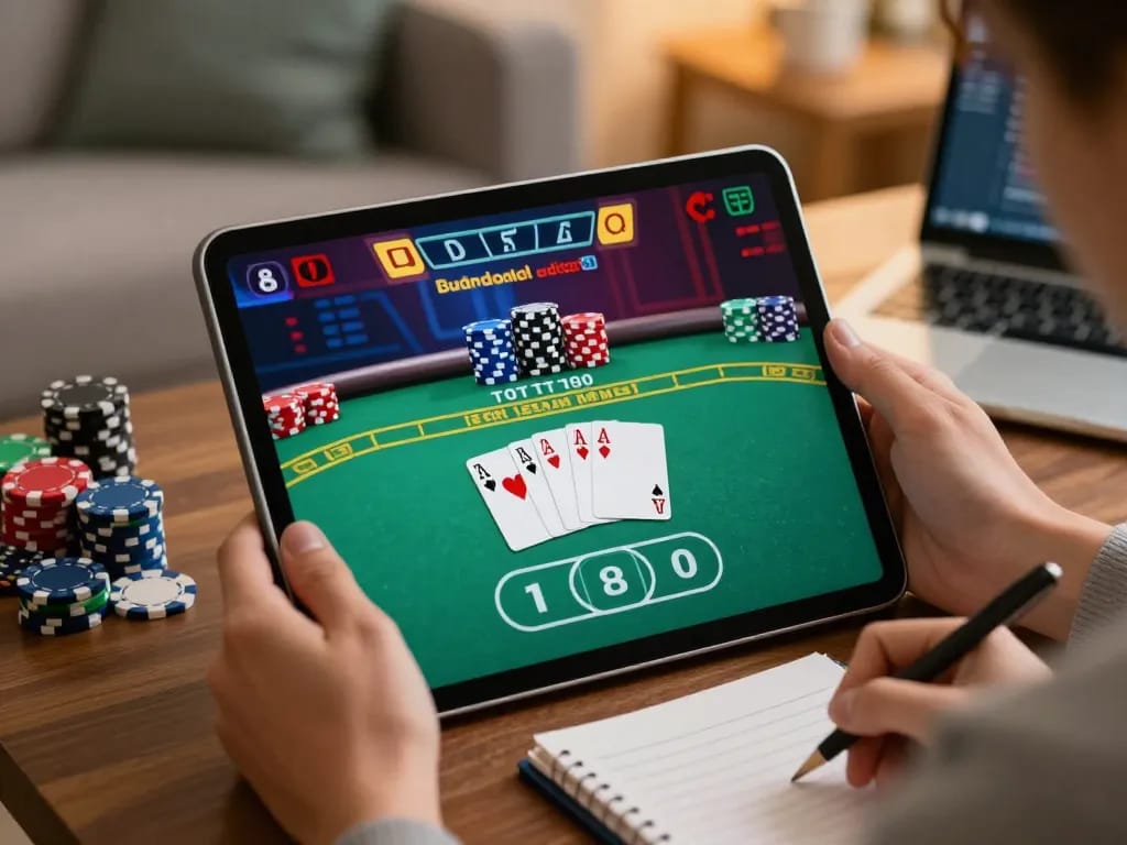 Engaging gameplay on 789club app displaying poker hand and chips during a cozy online session