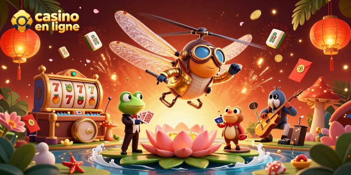 Profitez des jeux à casino en ligne avec un pilote libellule, un croupier grenouille et des musiciens