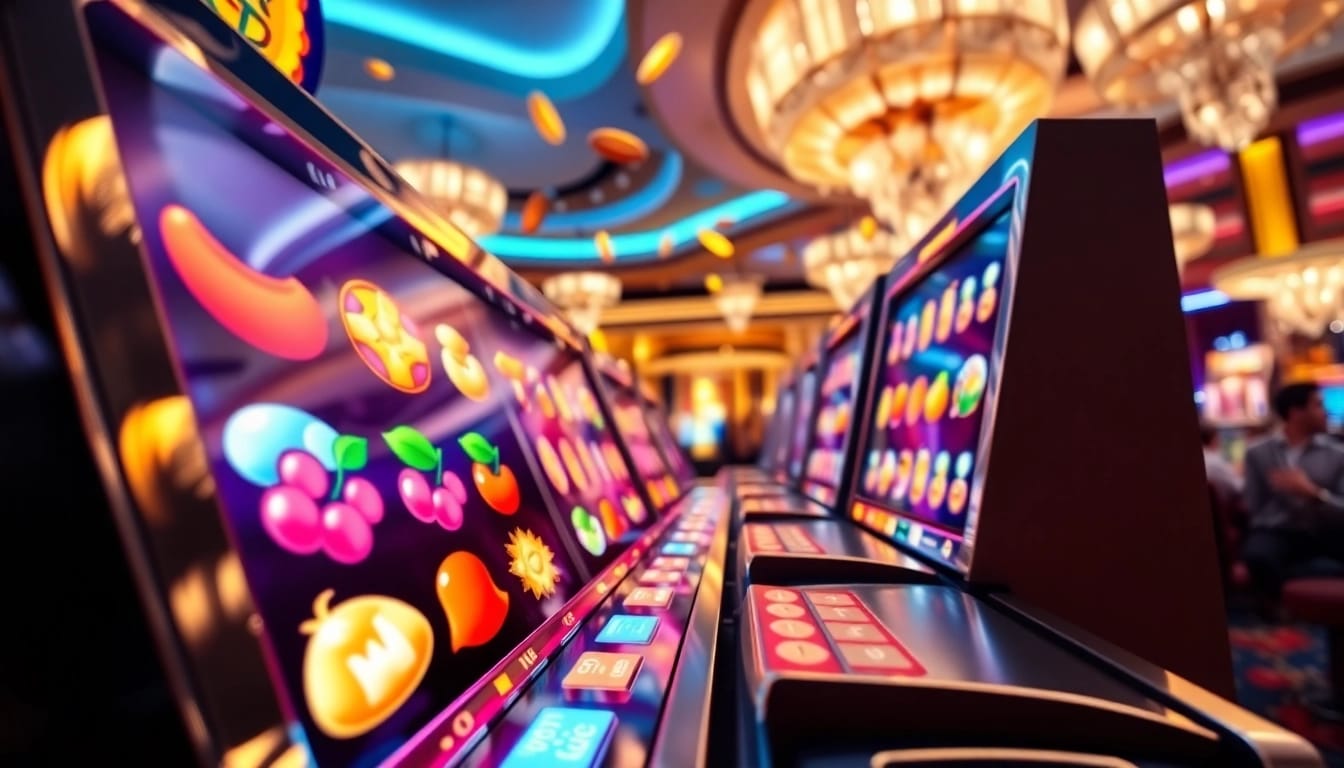 Menangkan QRIS108 Slot dengan mesin slot yang penuh warna dan simbol berkilau.