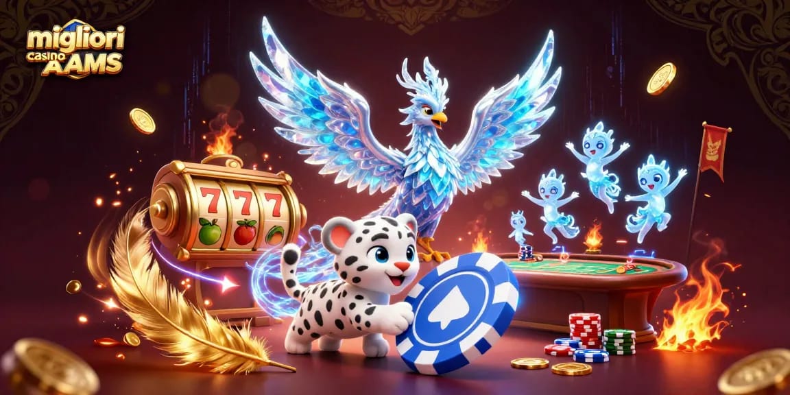 Gioca ai migliori casino non AAMS con il fenomeno di ghiaccio e un cucciolo di leopardo in un'illustrazione viva.