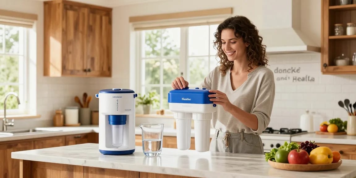 Maxblue EDR3RXD1 Replacement for 4396841 in a sunny kitchen during water filter replacement.