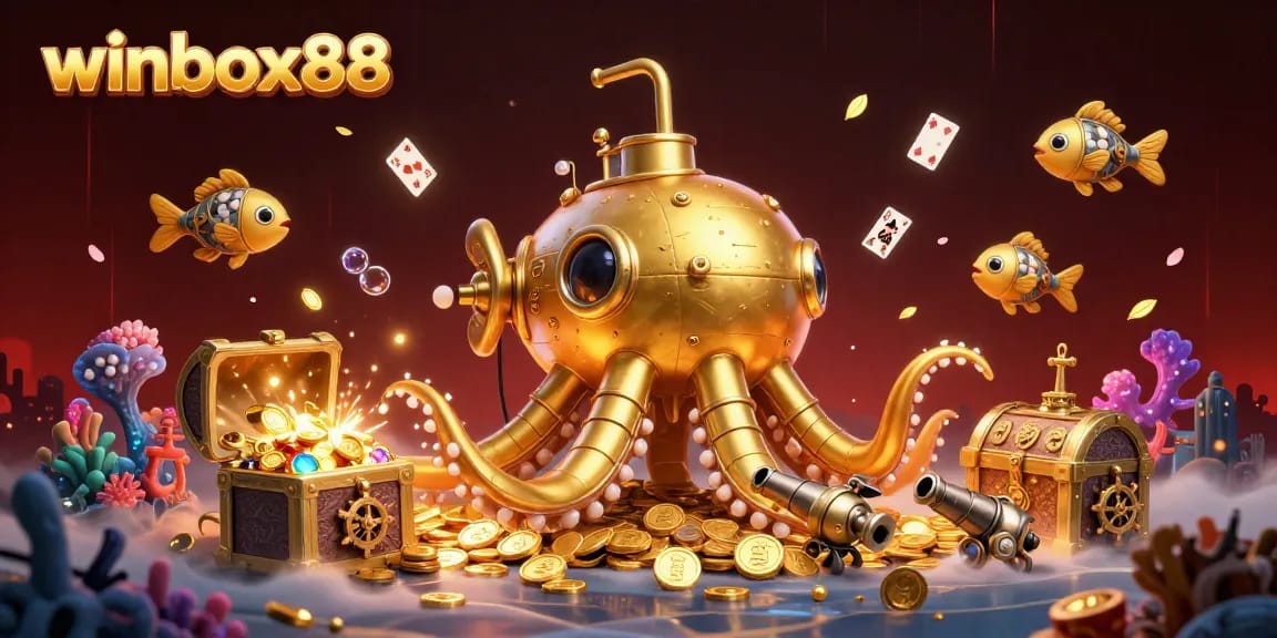 Enjoy the excitement of winbox88 amidst golden coins and underwater treasures.