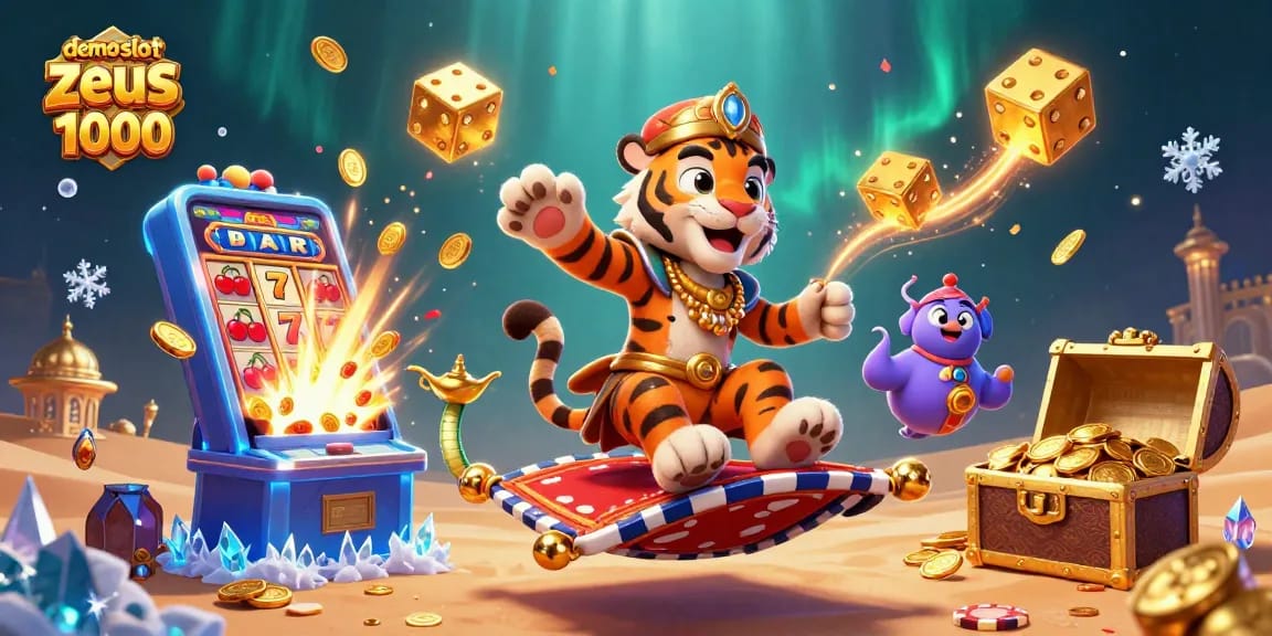 Experience the excitement of demo slot zeus 1000 with vibrant 3D Casino-themed illustration.