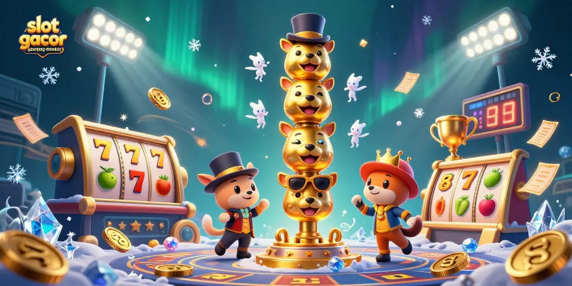Menangkan slot gacor gampang menang dengan simbol buah dan jackpot yang bersinar dalam dekorasi kasino.
