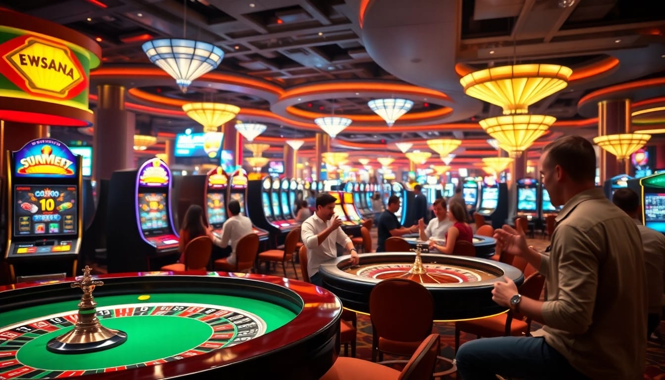 Erleben Sie spannendes casino spielen mit glücklichen Spielern und lebhaften Spieltischen in einem luxuriösen Casino.