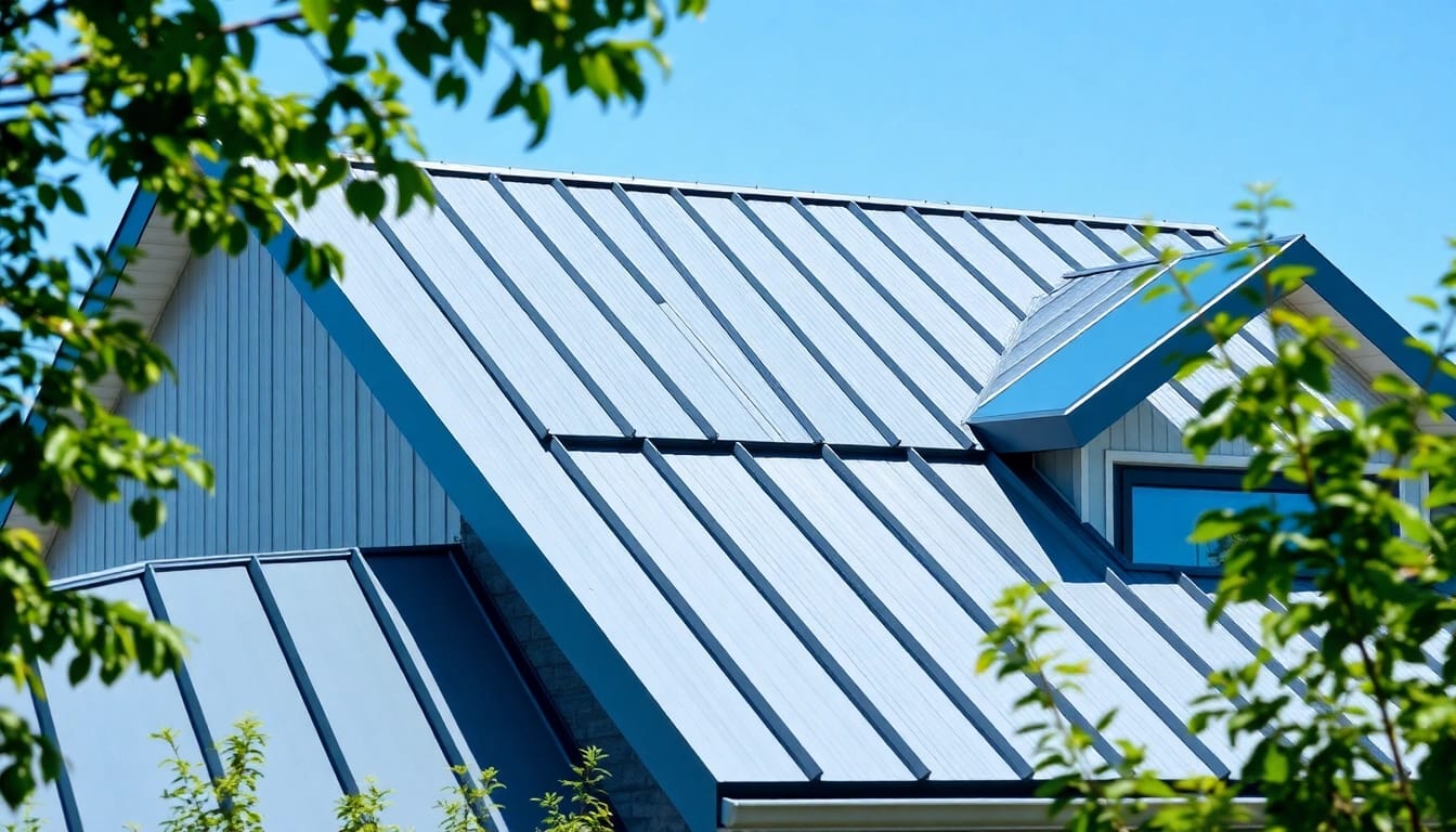 Install metal roofing toronto with sleek panels on a modern home under a clear blue sky.