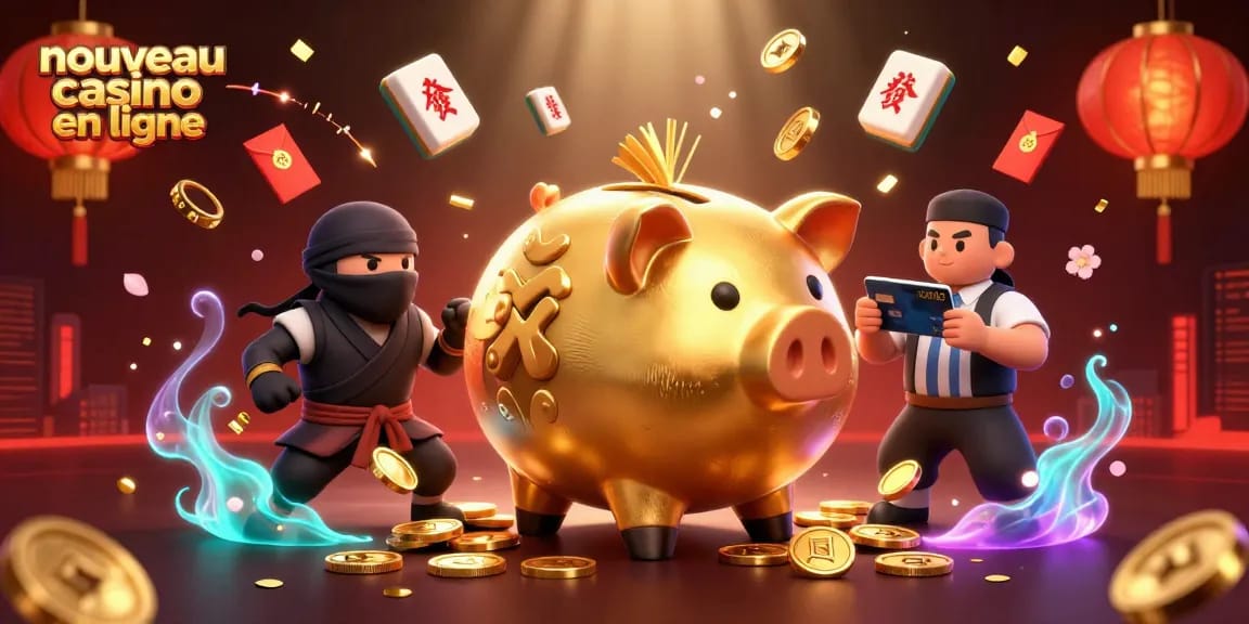 Découvrez un nouveau casino en ligne avec une illustration 3D captivante de jeux et de personnages dynamiques.