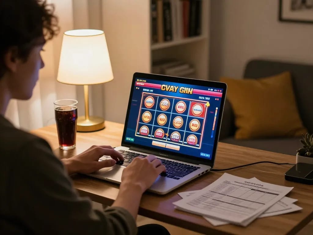 Engaging in online casinos in Canada reddit with vibrant slots gameplay at home.