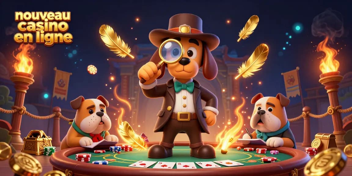 Découvrez un nouveau casino en ligne avec un détective et son compagnon, au cœur d'une scène de jeu dynamique.