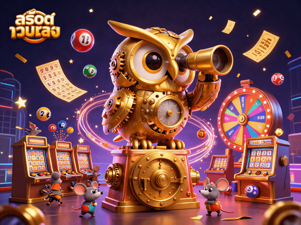 Engage with สล็อตเว็บตรง through vibrant slot machines and lucky elements in an enchanting casino scene.