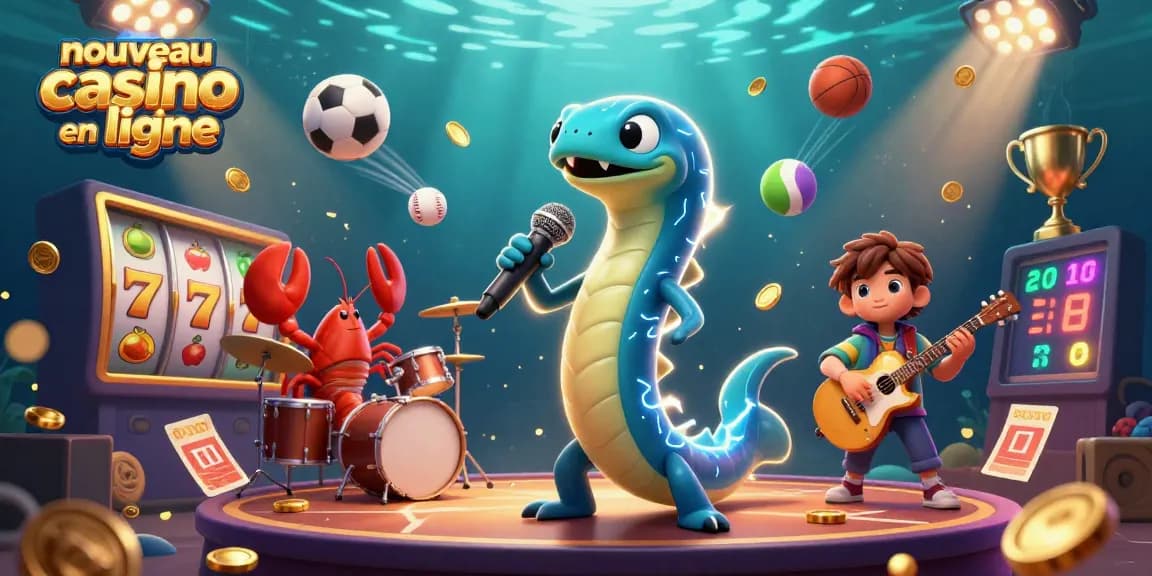 Une scène dynamique de nouveau casino en ligne avec une anguille électrique DJ et des éléments de jeu captivants.