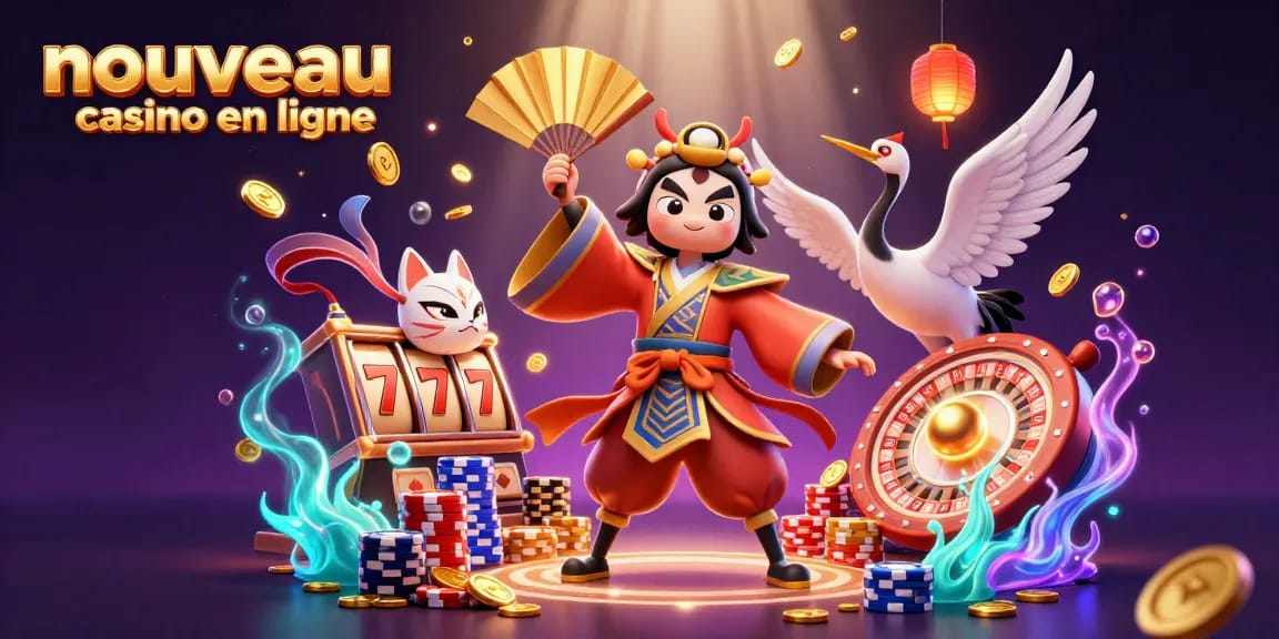 Profitez des gains avec le nouveau casino en ligne, illustré par un guerrier kabuki et un masque kitsune.