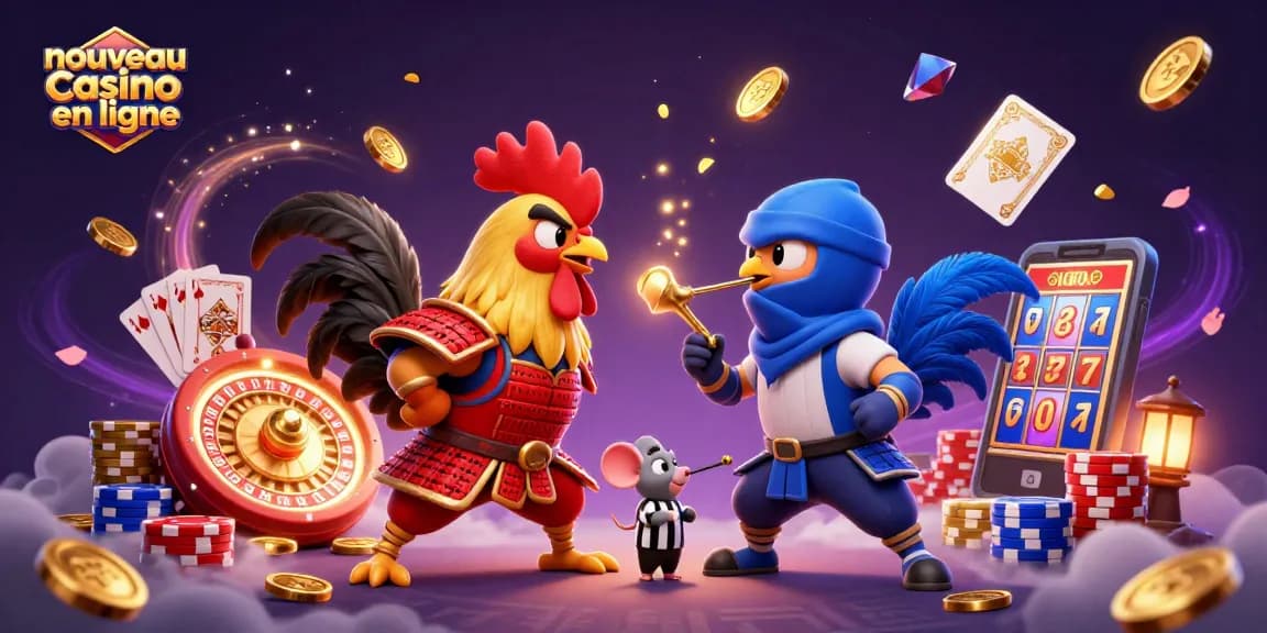 Scène animée de combat avec deux coqs en armor captivants, représentant un nouveau casino en ligne.