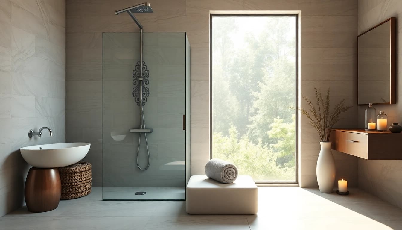 Experience stylish elegant showers Australia in a modern bathroom with natural light and calming colors.