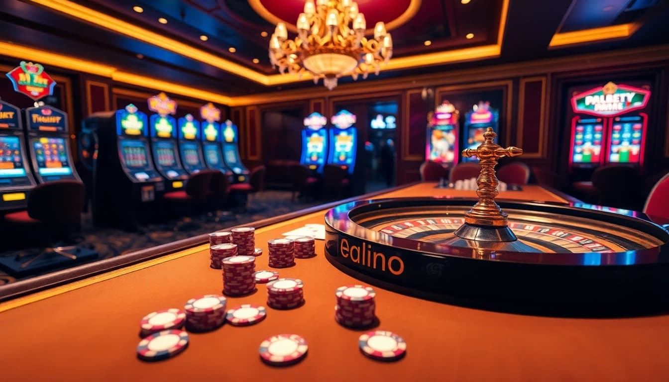 Experience the thrill of i9 bet in a luxurious casino setting with a roulette wheel and poker chips.