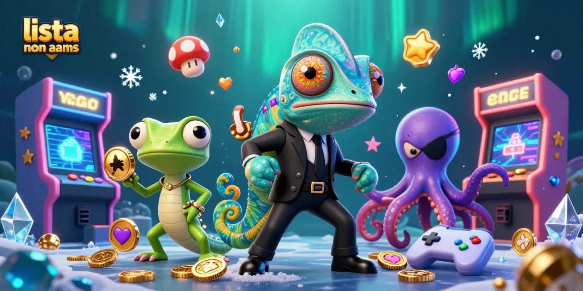 Rivela la lista casino non AAMS con una scena vivace, personaggi e macchine arcade colorate.
