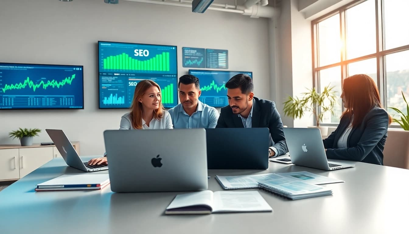 SEO Agentur professionals strategizing for better search visibility in a modern office.