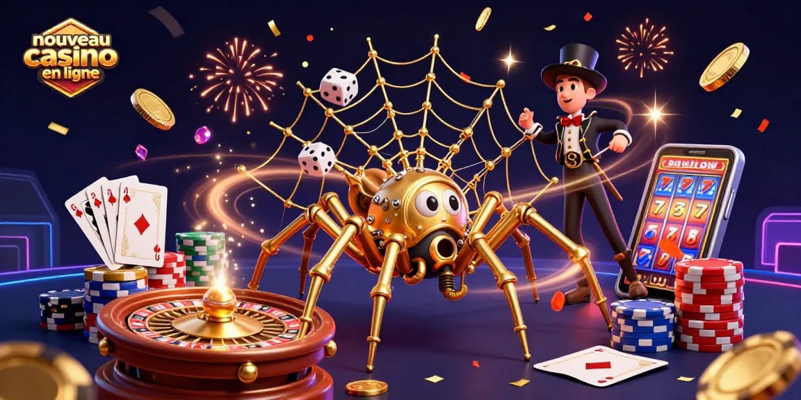Illustrez le mot-clé nouveau casino en ligne avec une scène animée de stratégies gagnantes et de jackpots.