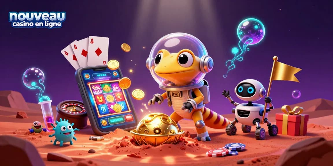 Visualisez le nouveau casino en ligne avec un gecko martien découvrant un trésor.
