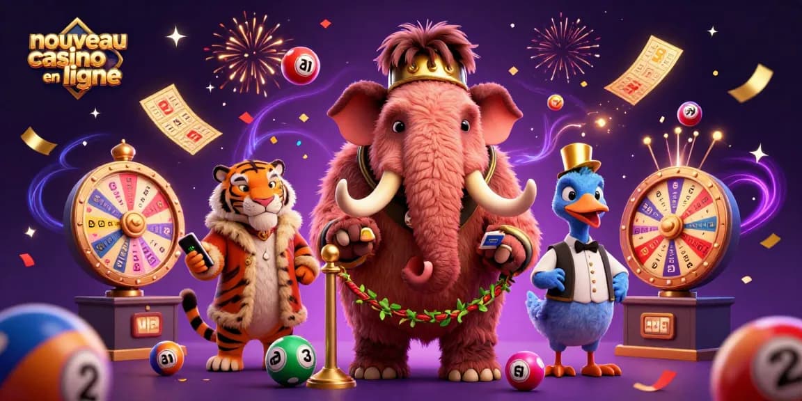 Illustration captivante d'un nouveau casino en ligne avec un mammouth et un tigre VIP