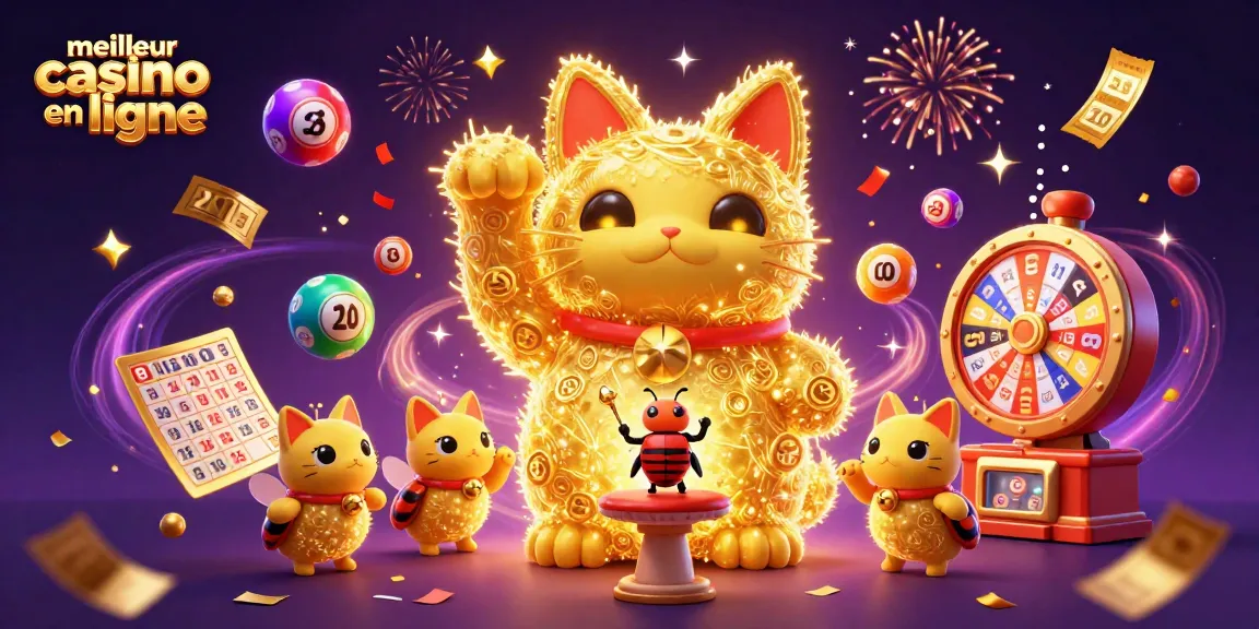 Profitez du meilleur casino en ligne avec la chance d'un chat porte-bonheur entouré de symboles de jeux