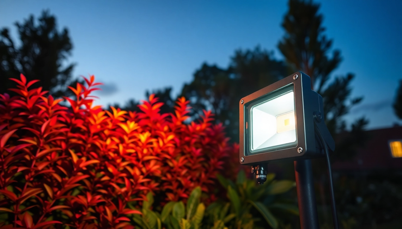 Led straler verlicht een tuin, creëert een warme gloed met heldere kleuren en details.